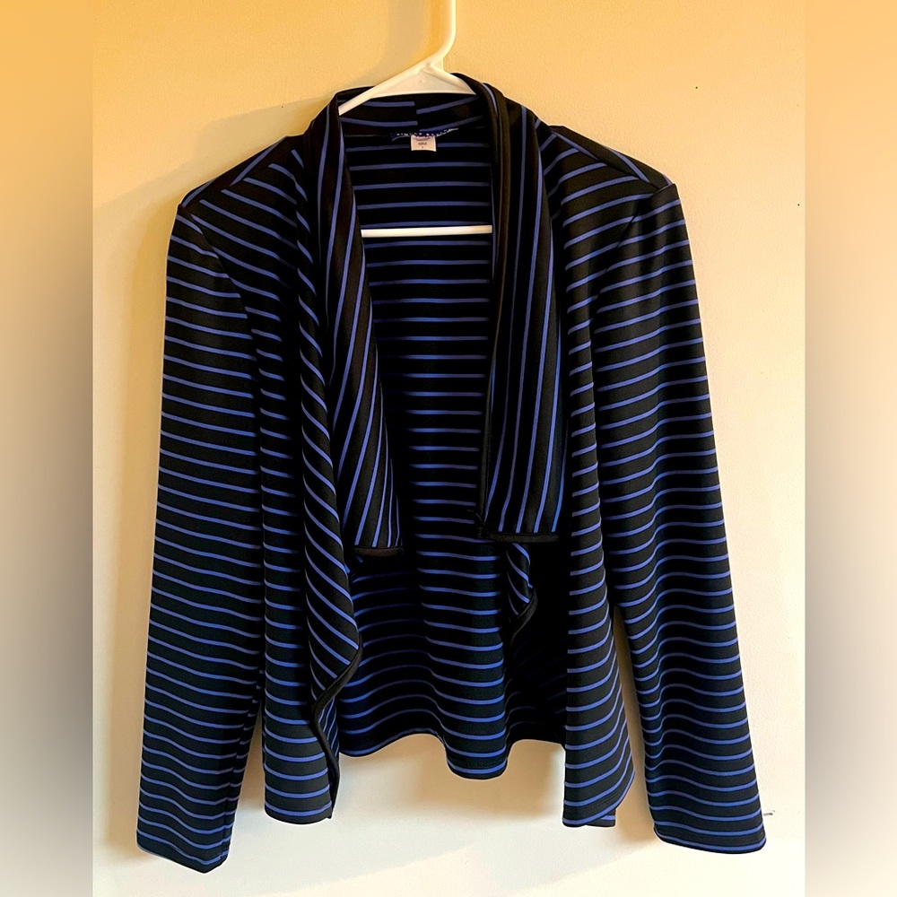 Simply Styled Striped Open Drape Front Cardigan, 95% Polyester 5% Spandex, Large